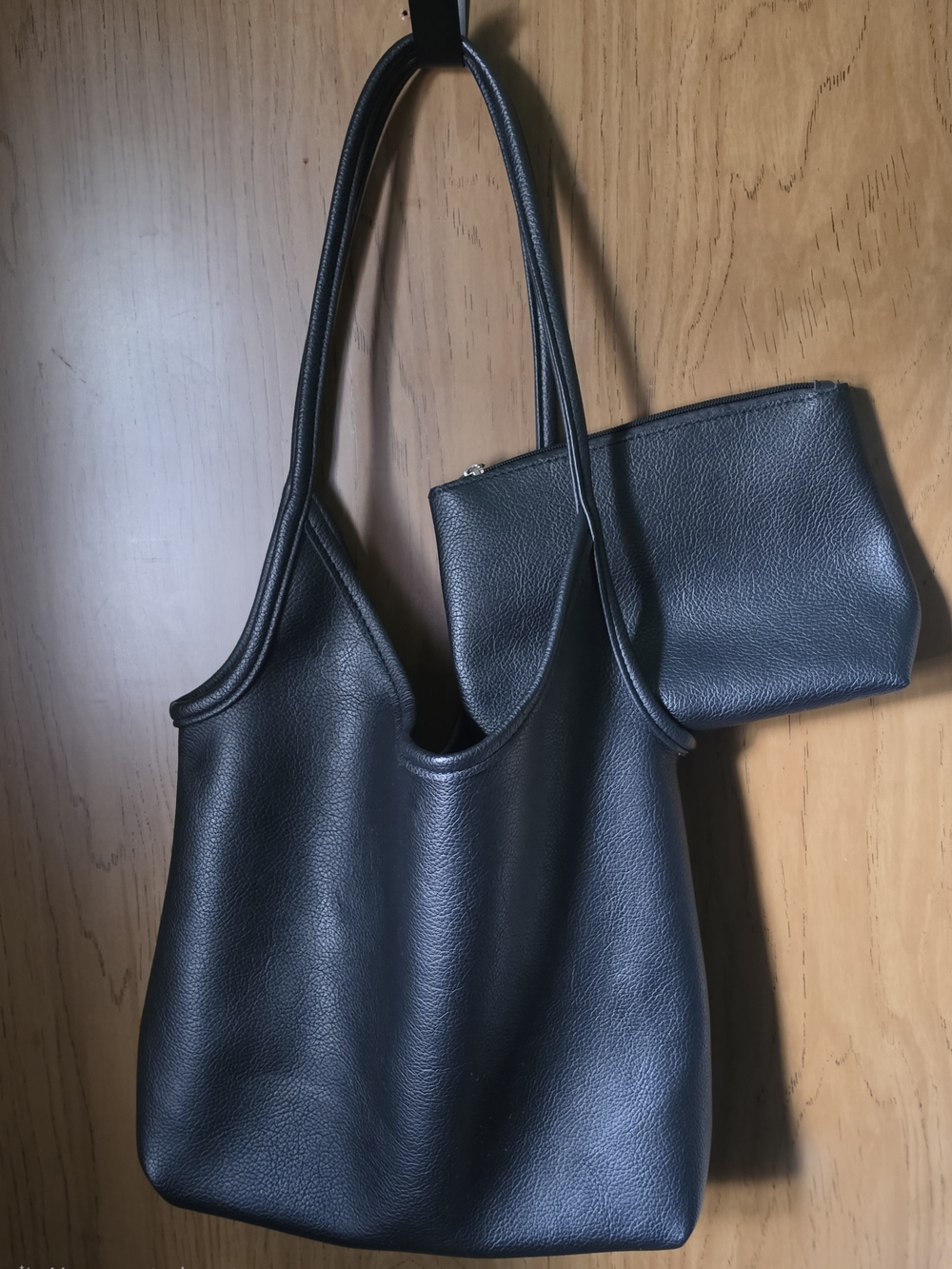 Classic Black Vegan Leather Shoulder Bag